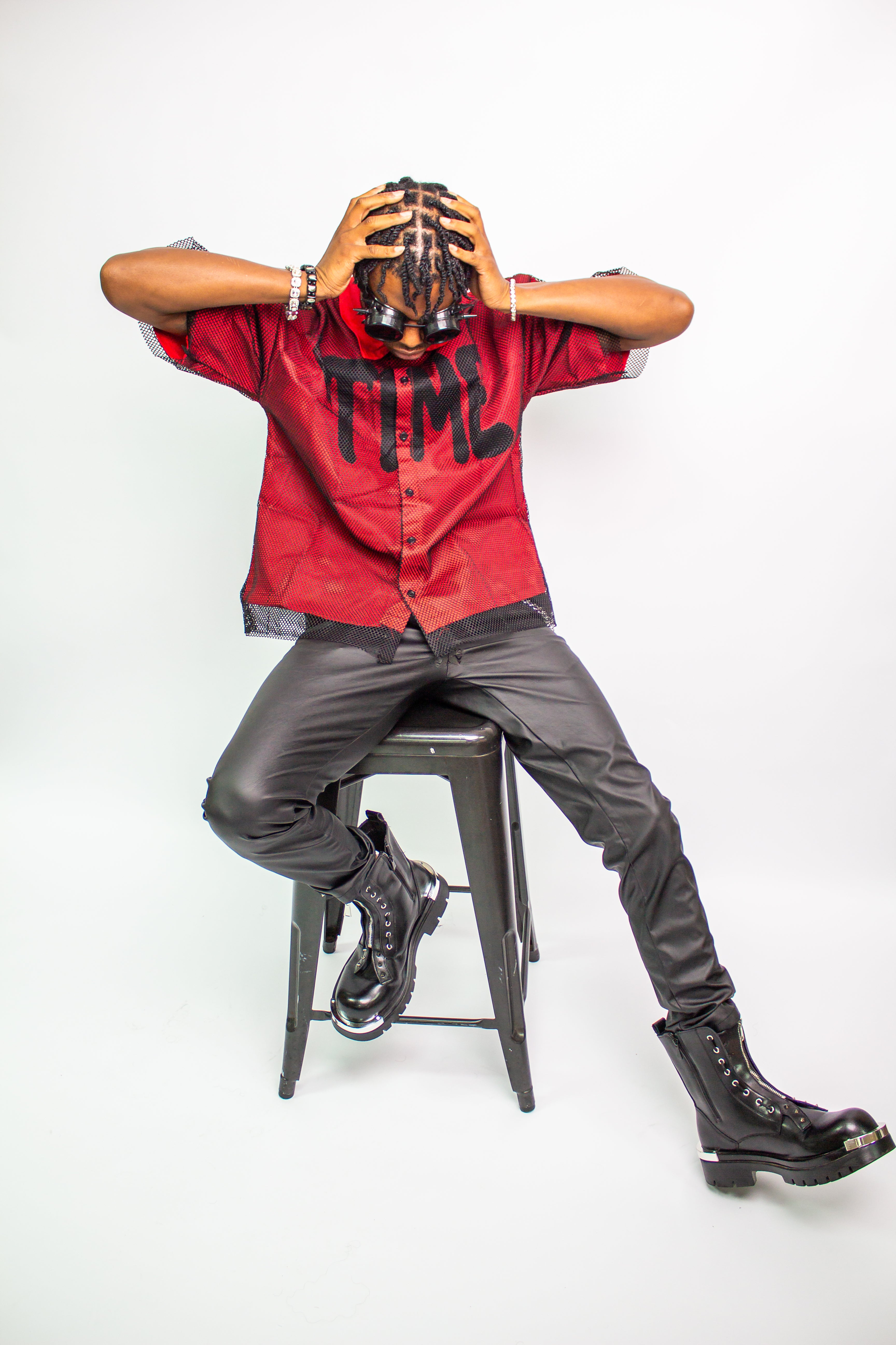 Mesh Red Button Up