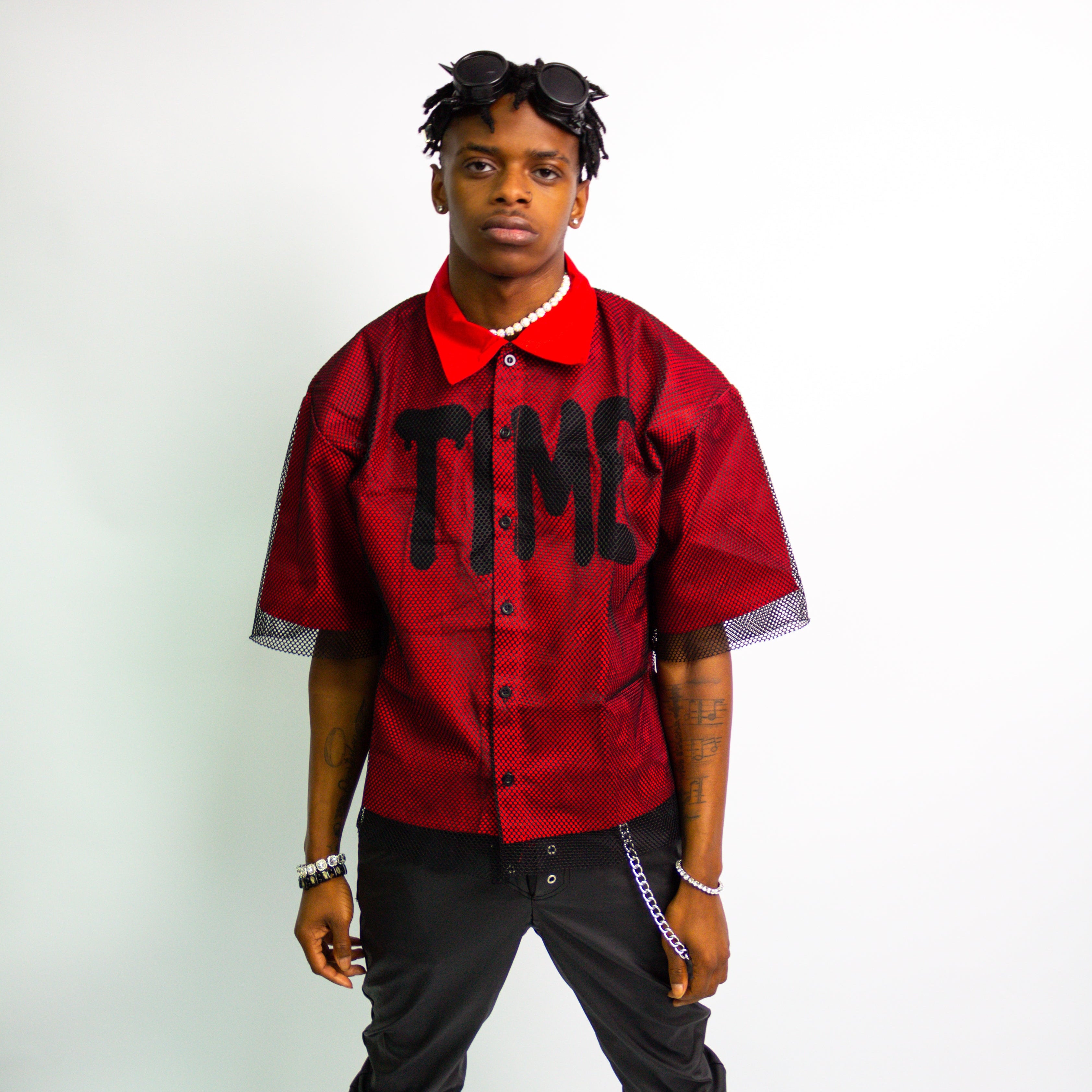 Mesh “TIME” Button Up