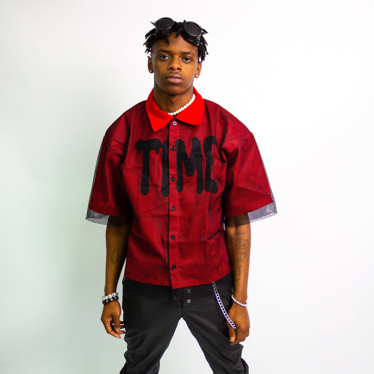 Mesh “TIME” Button Up