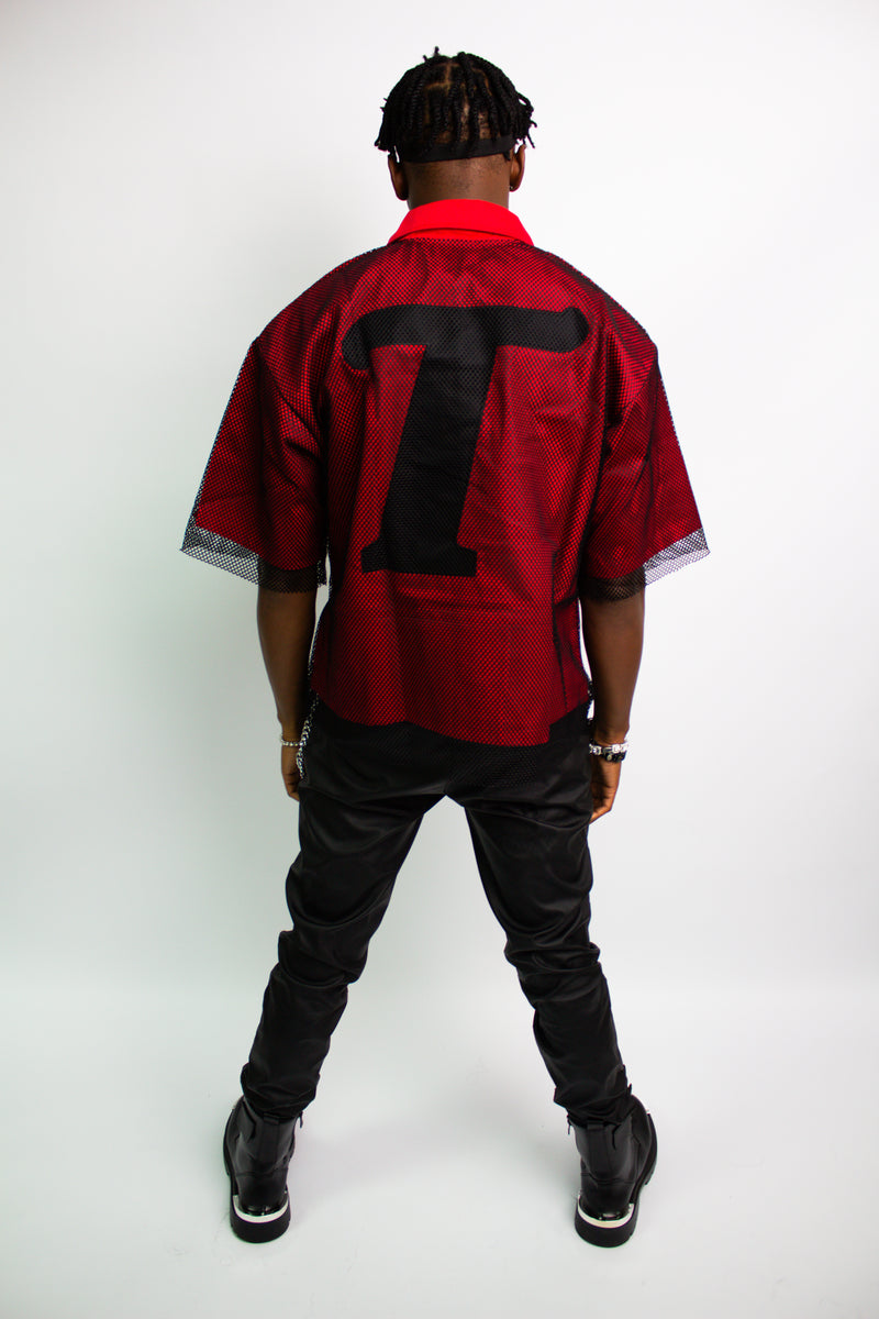 Mesh Red Button Up